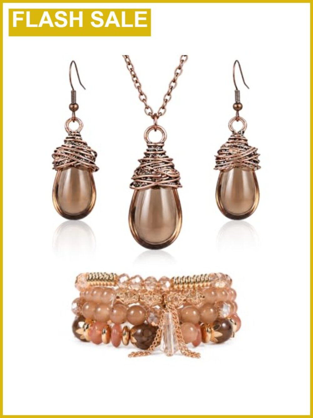 Boho Stretch Beaded Bracelet Earrings Necklace Set Stackable Women's Jewelry